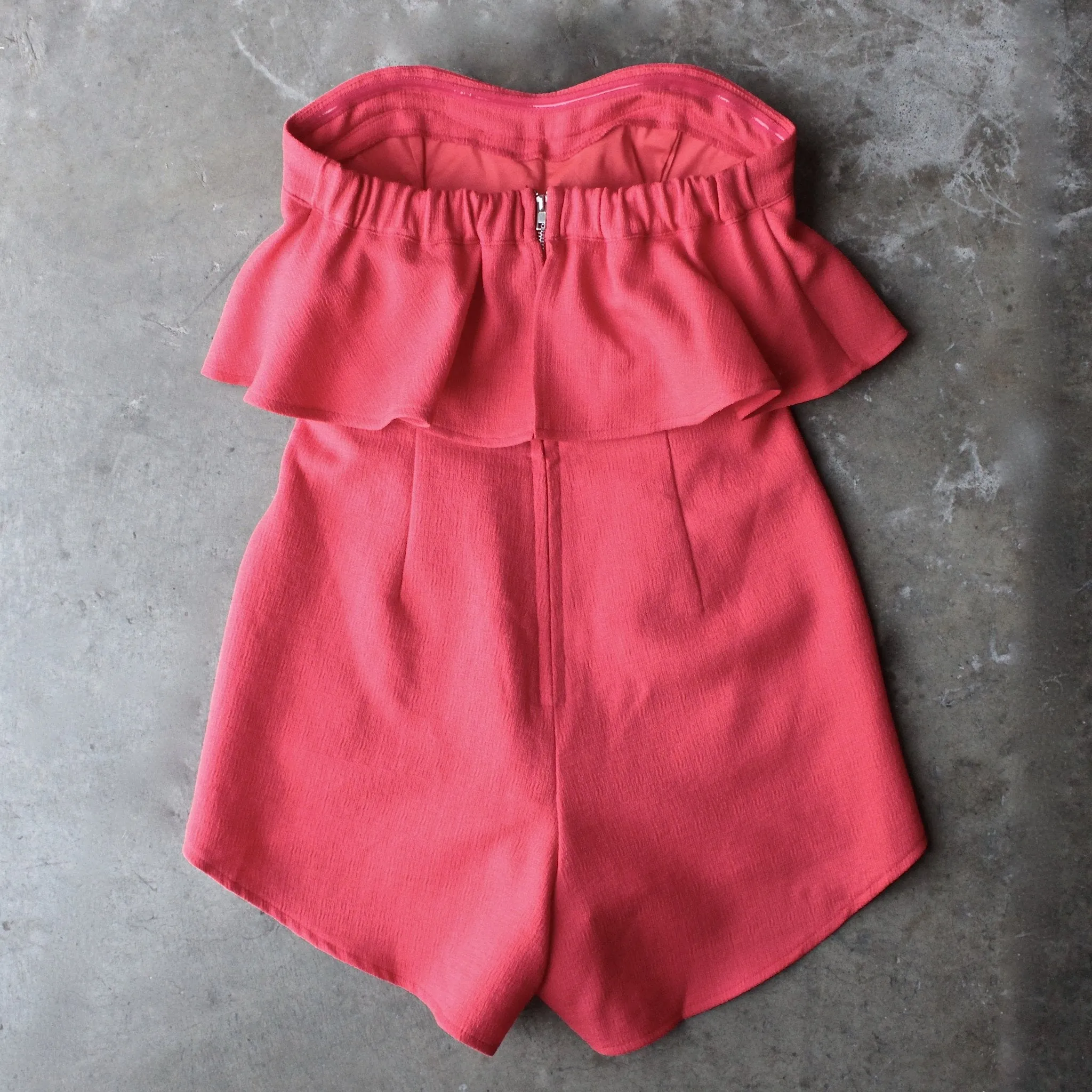 Final Sale - Ruffled Strapless Romper in Red