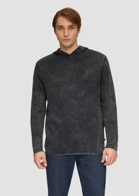 Fine knit hooded jumper in a garment-washed look