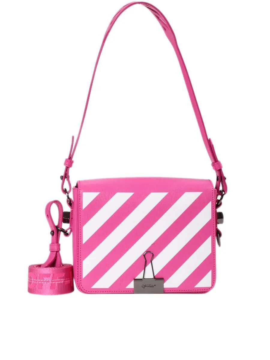Flap Binder Clip Diag Fuchsia Leather Shoulder Bag