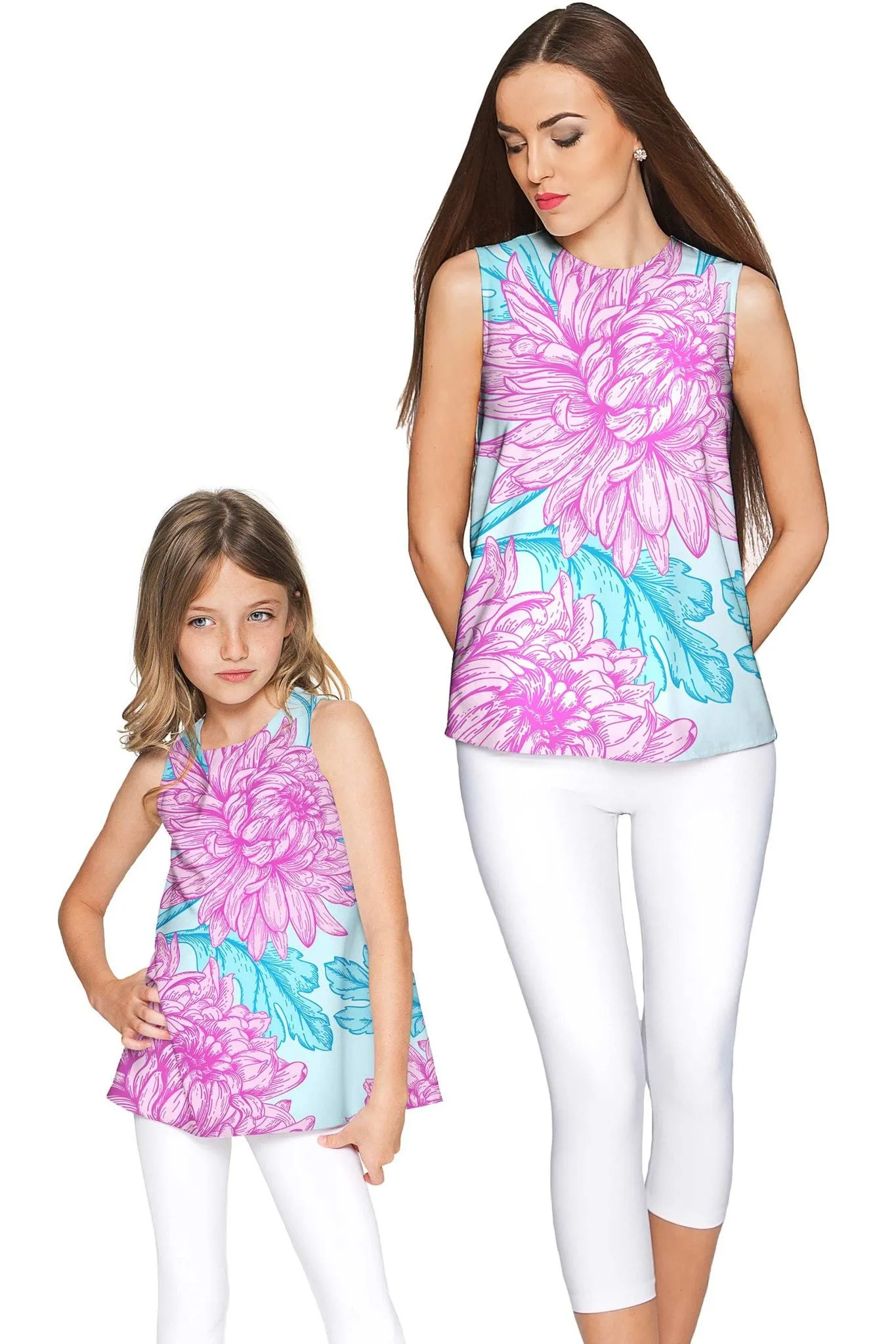 Floral Bliss Emily Pink & Blue Cute Sleeveless Eco Top - Girls