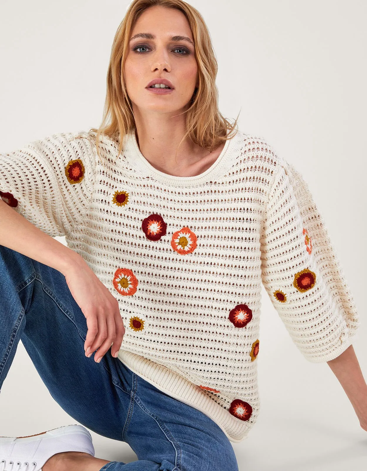 Floral Embroidered Jumper Ivory