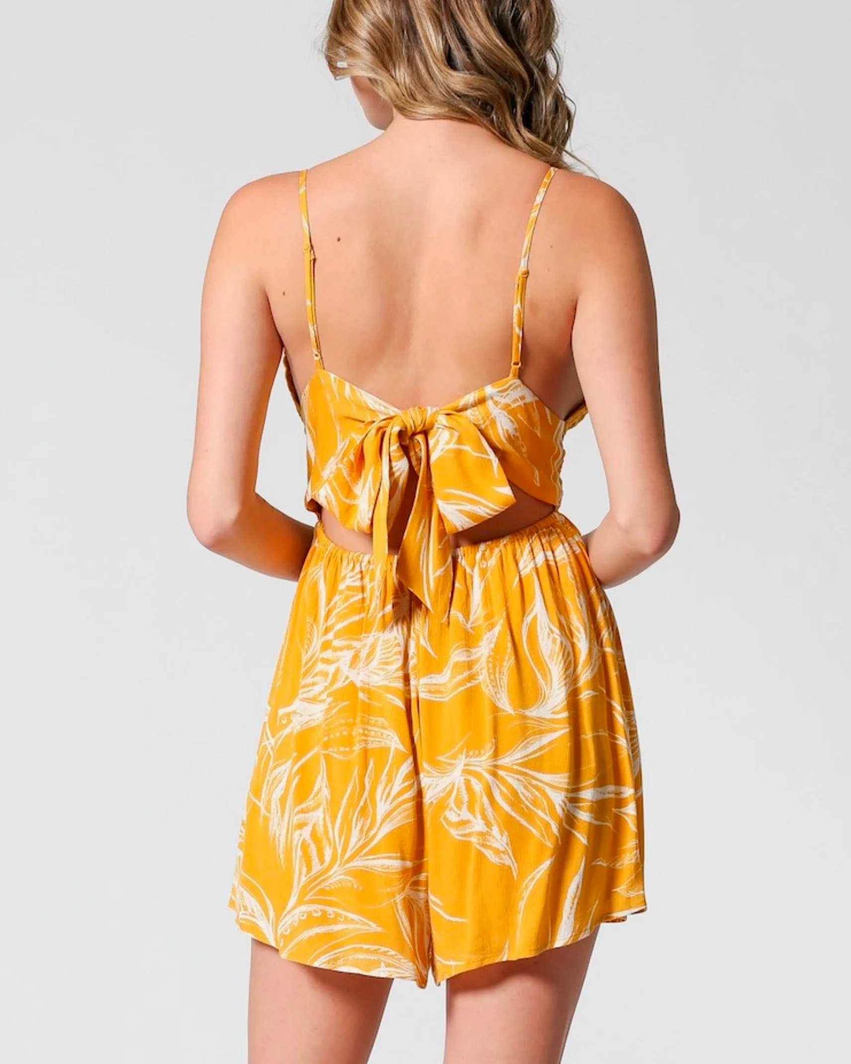 Floral Lace Inset Romper in Mustard