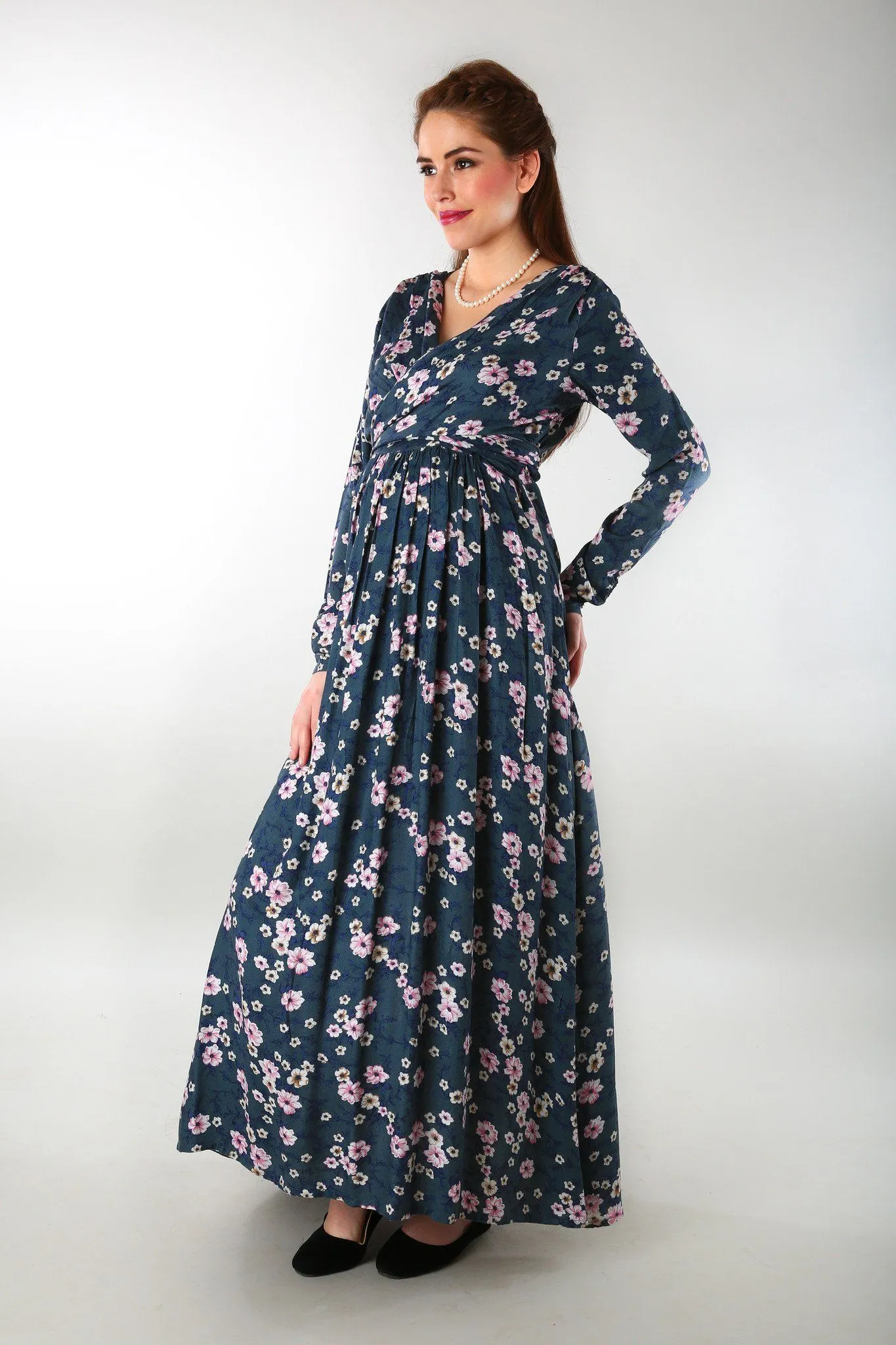 Floral Rich Print Front Wrap Maternity Dress