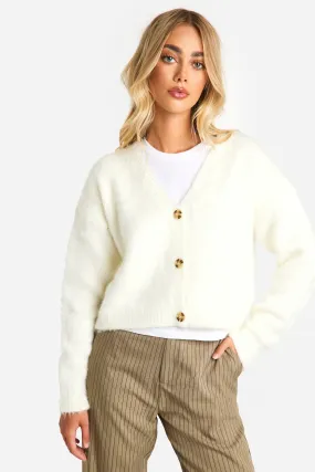 Fluffy Knitted Slouchy Cropped Cardigan