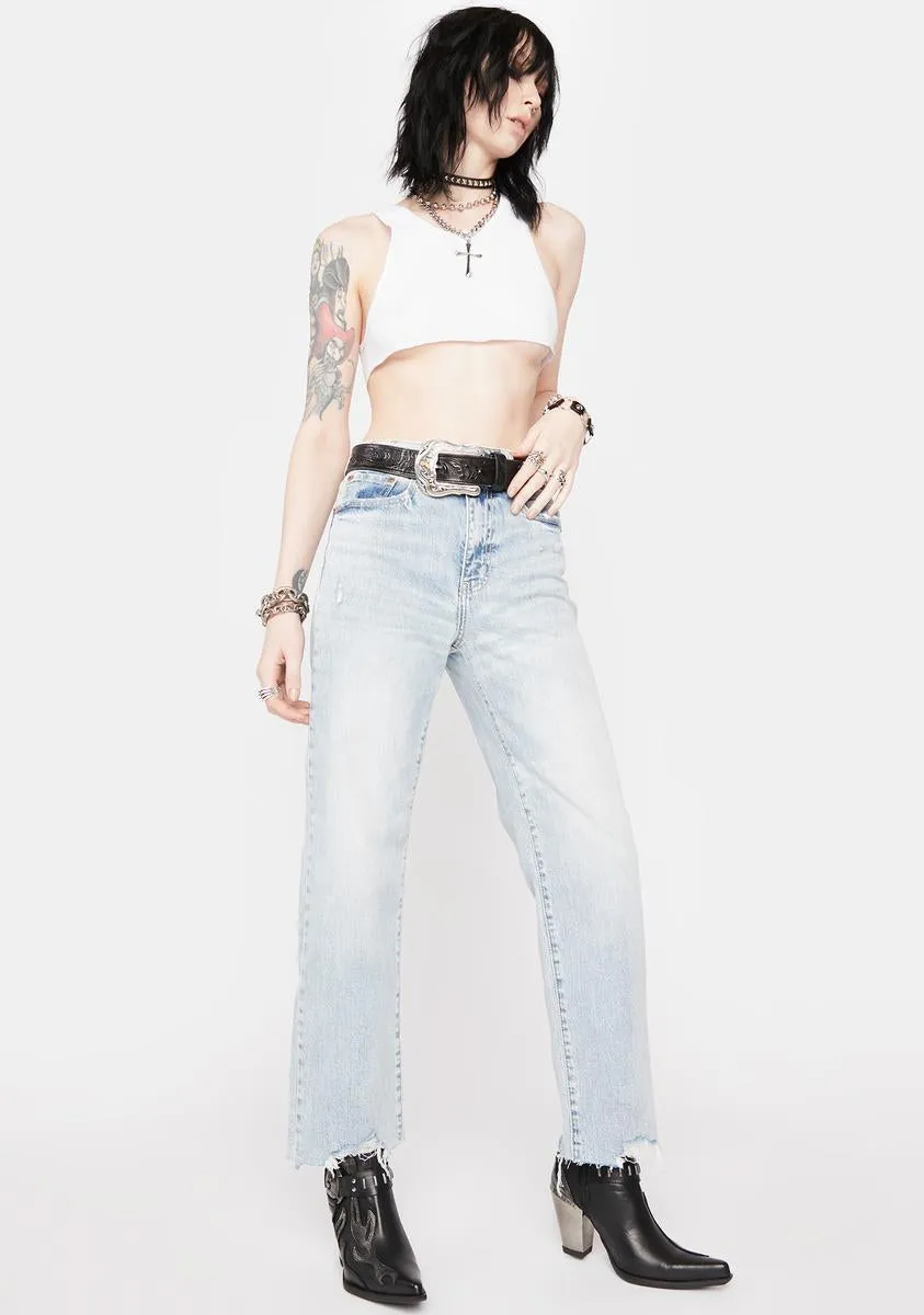 For Real Pleaser High Rise Wide Ankle Jeans-