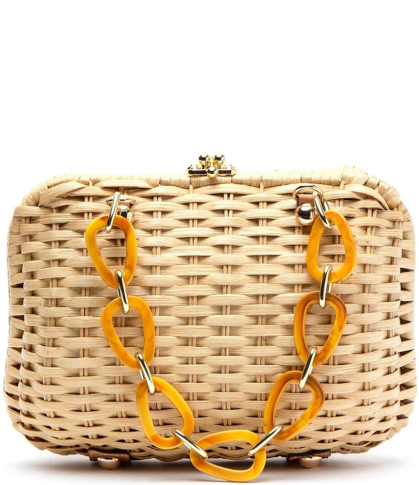 FRANCES VALENTINE Hen Wicker Peony Basket Clutch Bag