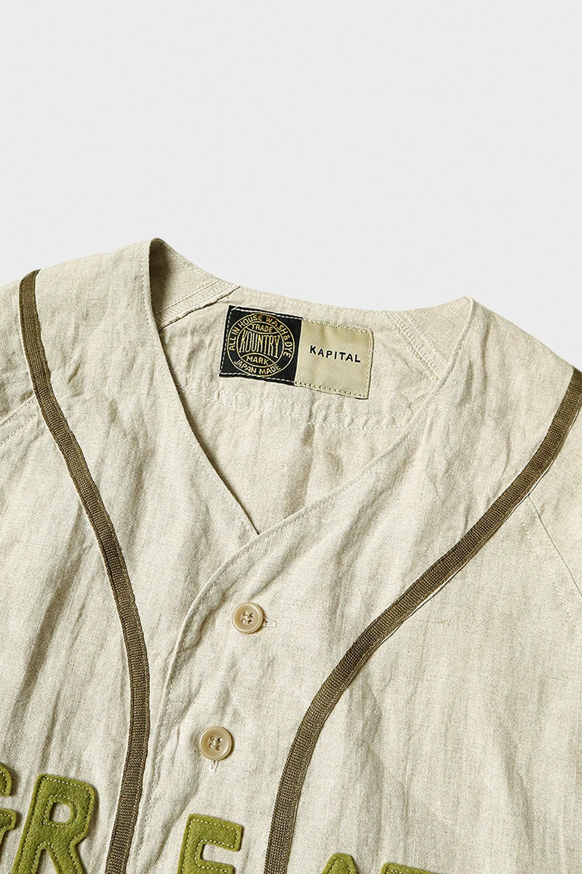 French Linen GREAT KOUNTRY Baseball Shirt - Beige