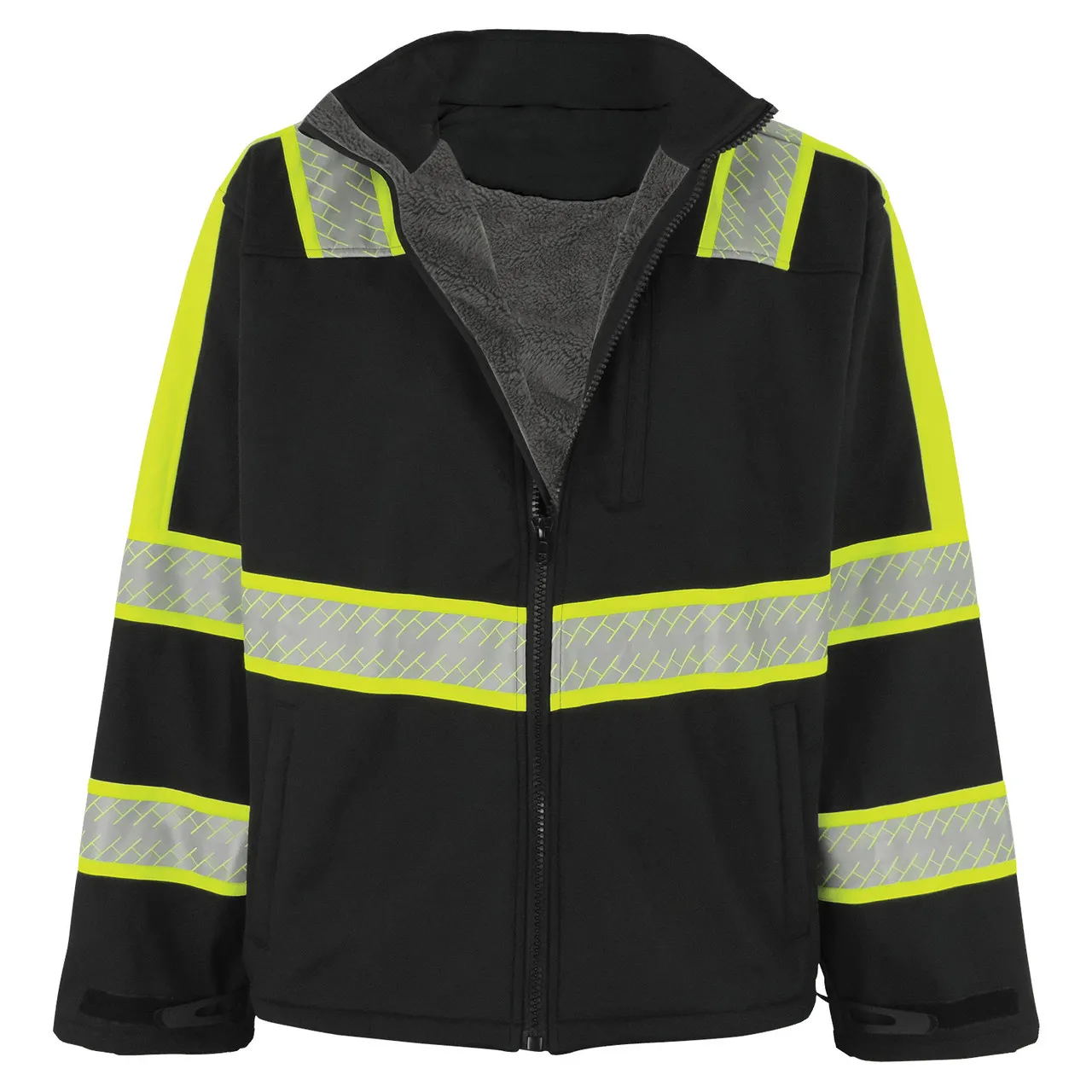FrogWear® HV - Premium Enhanced Visibility Black Sherpa-Lined Softshell Jacket - EV-SJ1