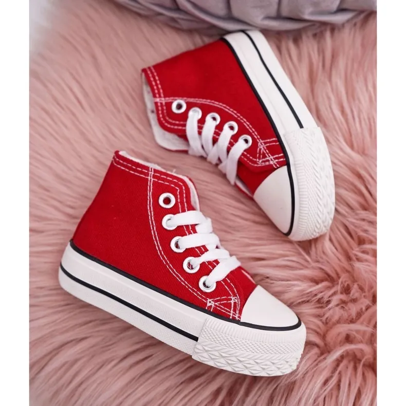 FRROCK Children's Classic High Sneakers With A Zipper Red Filemon