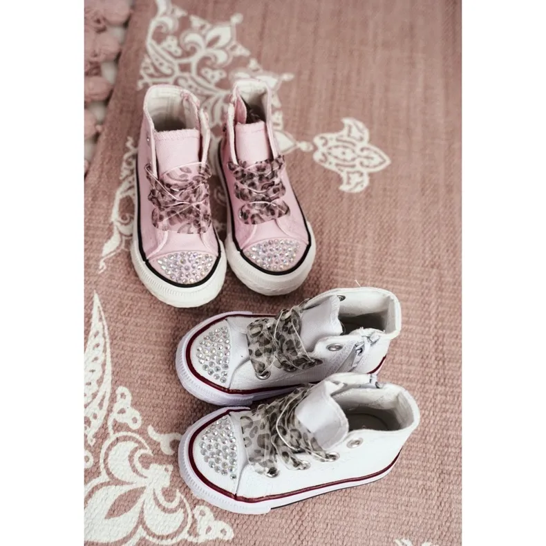 FRROCK Children's Sneakers High White Rhinestones Smile