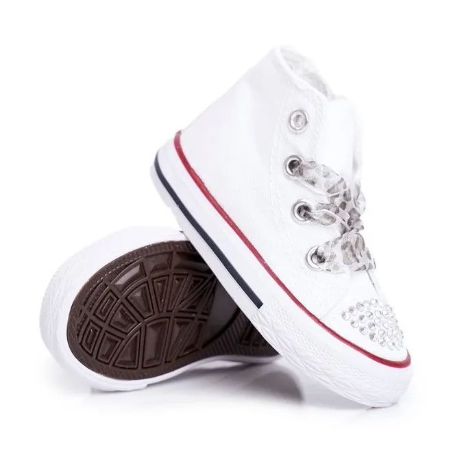 FRROCK Children's Sneakers High White Rhinestones Smile