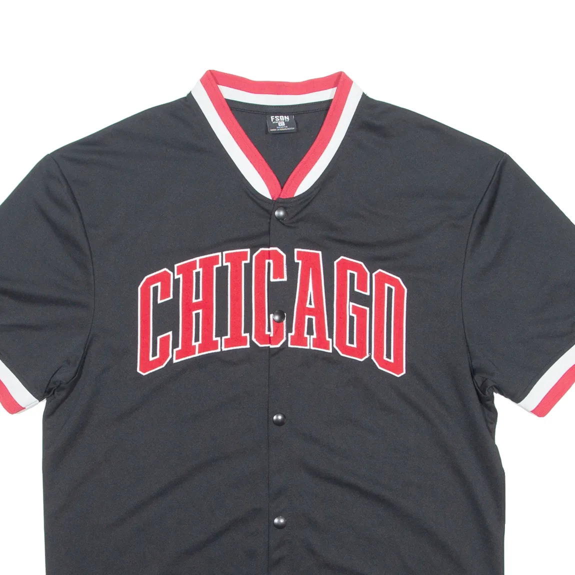 FSBN Chicago Baseball Button Up Mens Jersey Black USA V-Neck XS