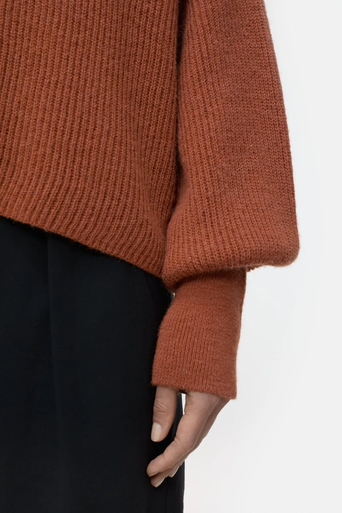 Funnel Neck Cropped Pullover - Brown