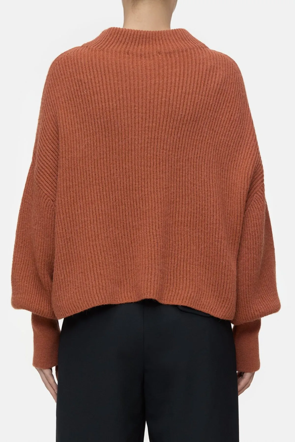 Funnel Neck Cropped Pullover - Brown