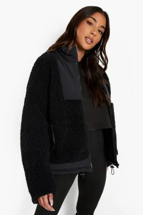 Funnel Neck Teddy Faux Fur Jacket