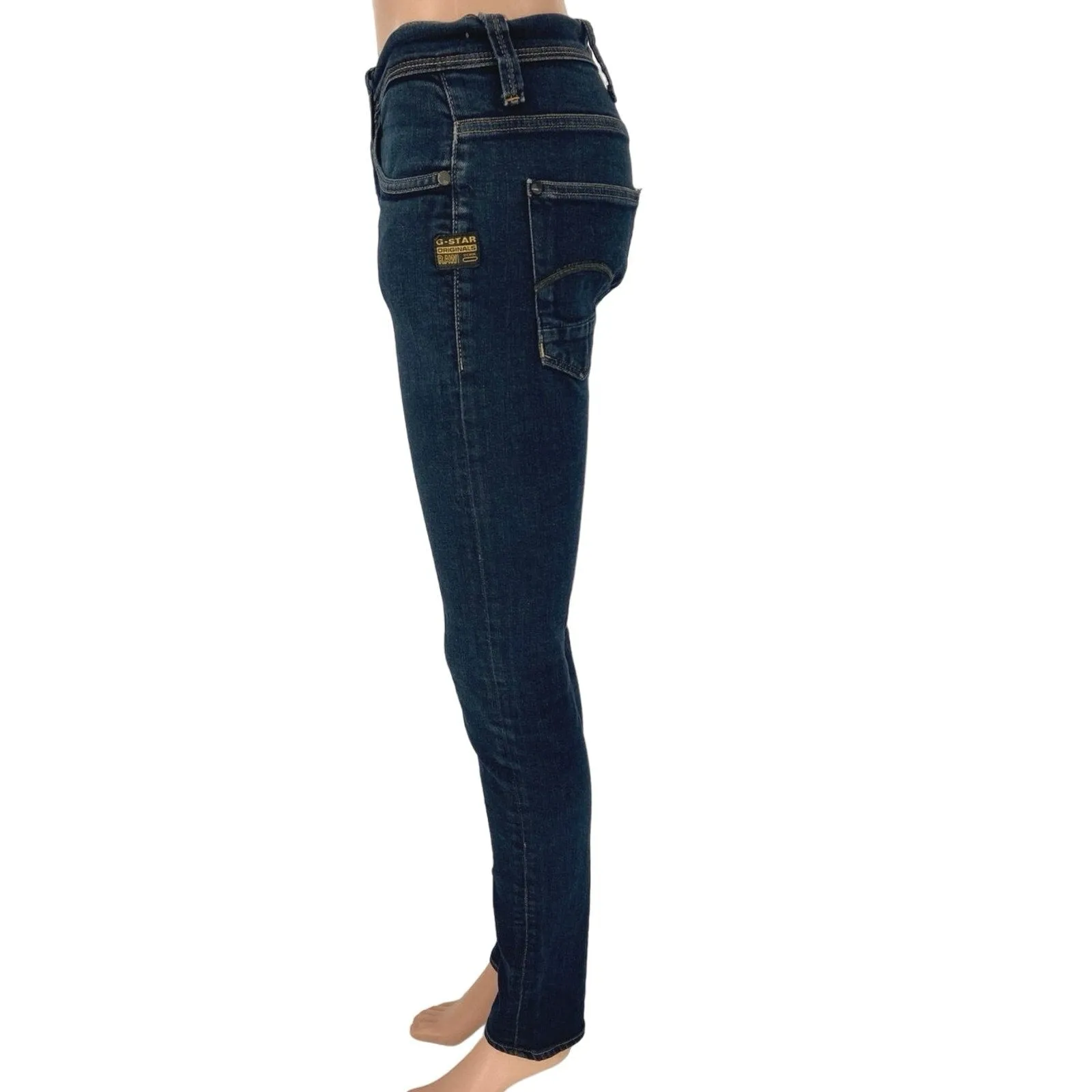 G-Star Raw Denim Defend Super Slim Low Rise Medium Wash Logo Skinny Jeans Sz 28