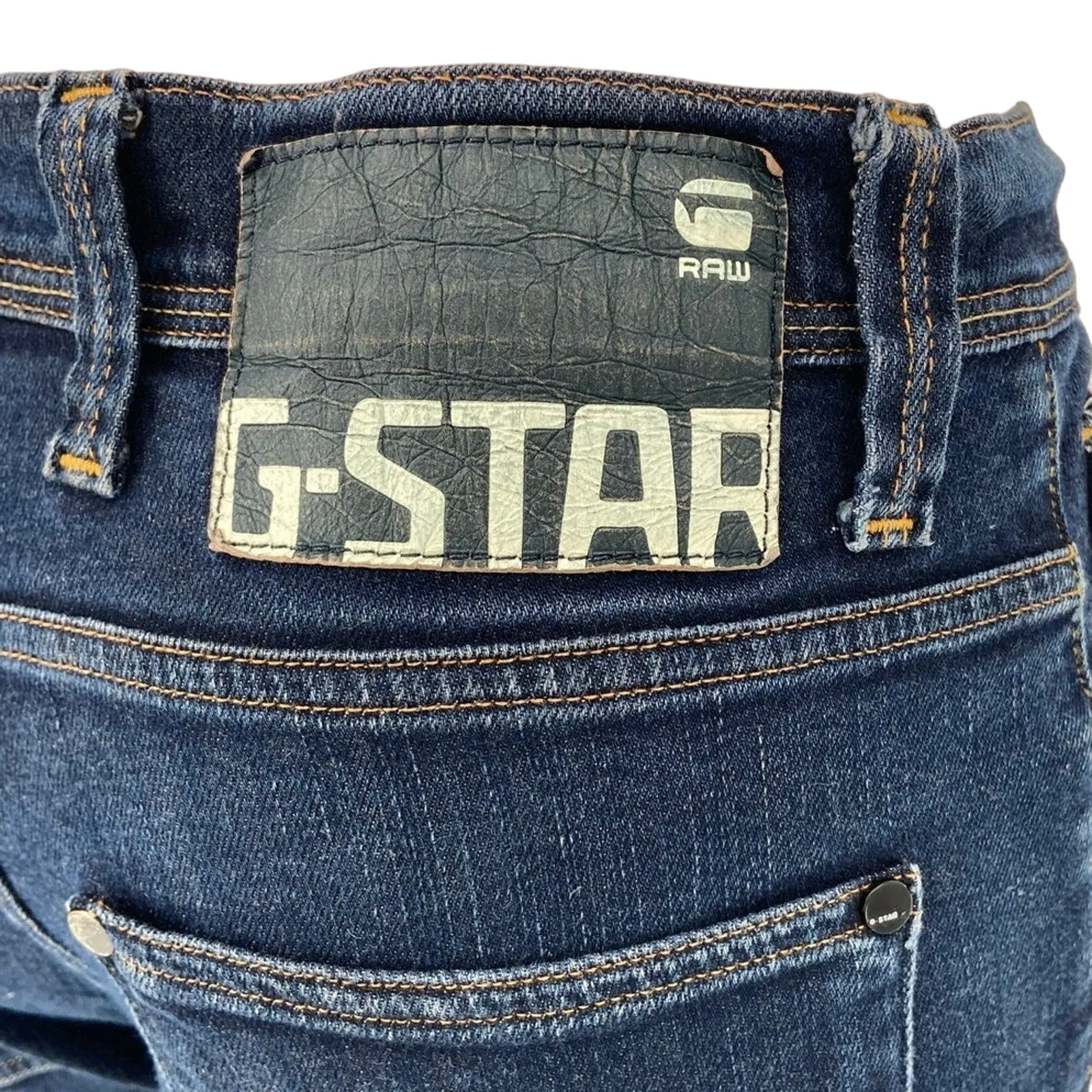 G-Star Raw Denim Defend Super Slim Low Rise Medium Wash Logo Skinny Jeans Sz 28