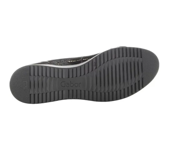 GABOR Damen Lackleder-Slipper schöne Ballerina mit Gliederkette auf dem Riemen 84.114.97 Schwarz