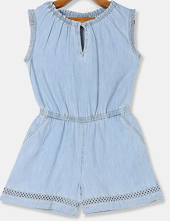 GAP Girls Blue Cotton Chambray Romper