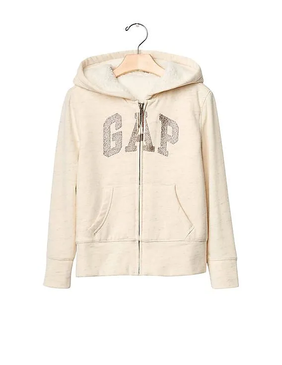 GAP Girls White Cozy Glitter Logo Hoodie