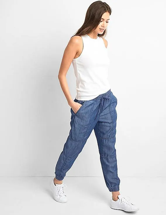GAP Women Blue Tencel Seamed Joggers