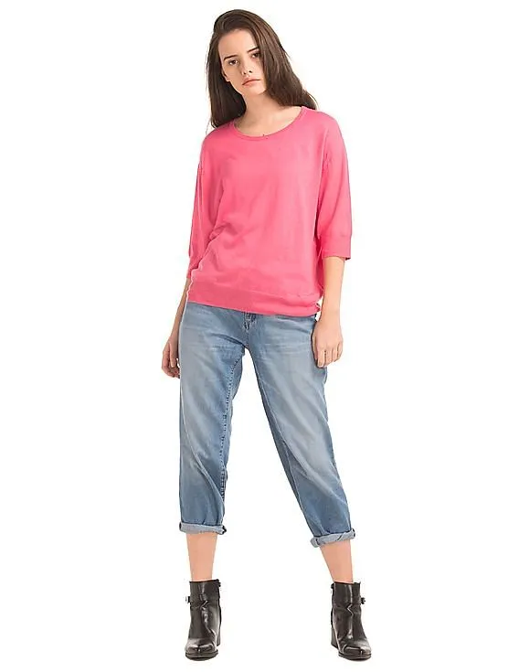 GAP Women Pink Half Sleeve Easy Pullover