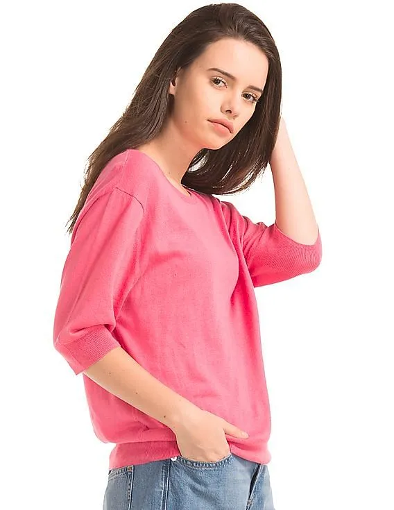 GAP Women Pink Half Sleeve Easy Pullover