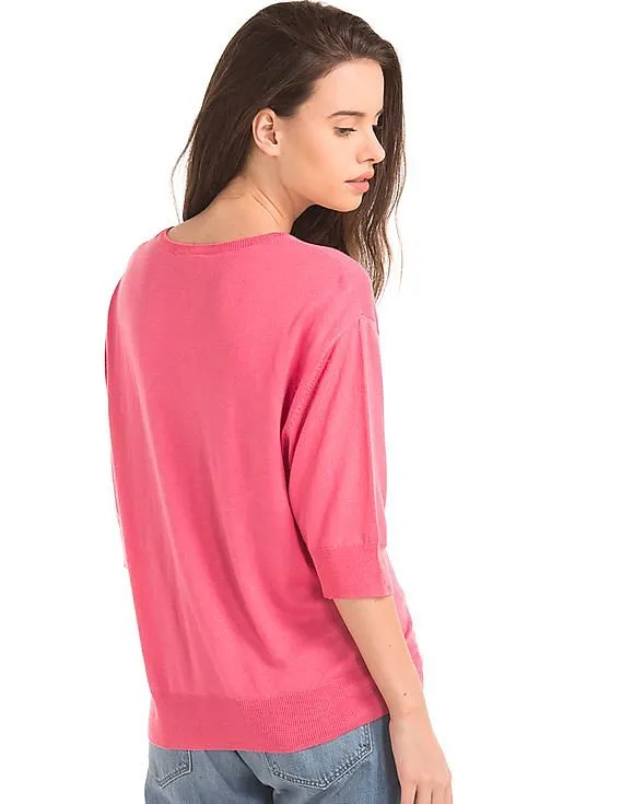 GAP Women Pink Half Sleeve Easy Pullover