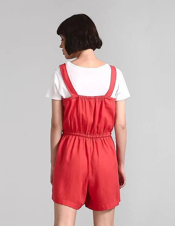 GAP Women Red Shoulder Straps Solid Romper