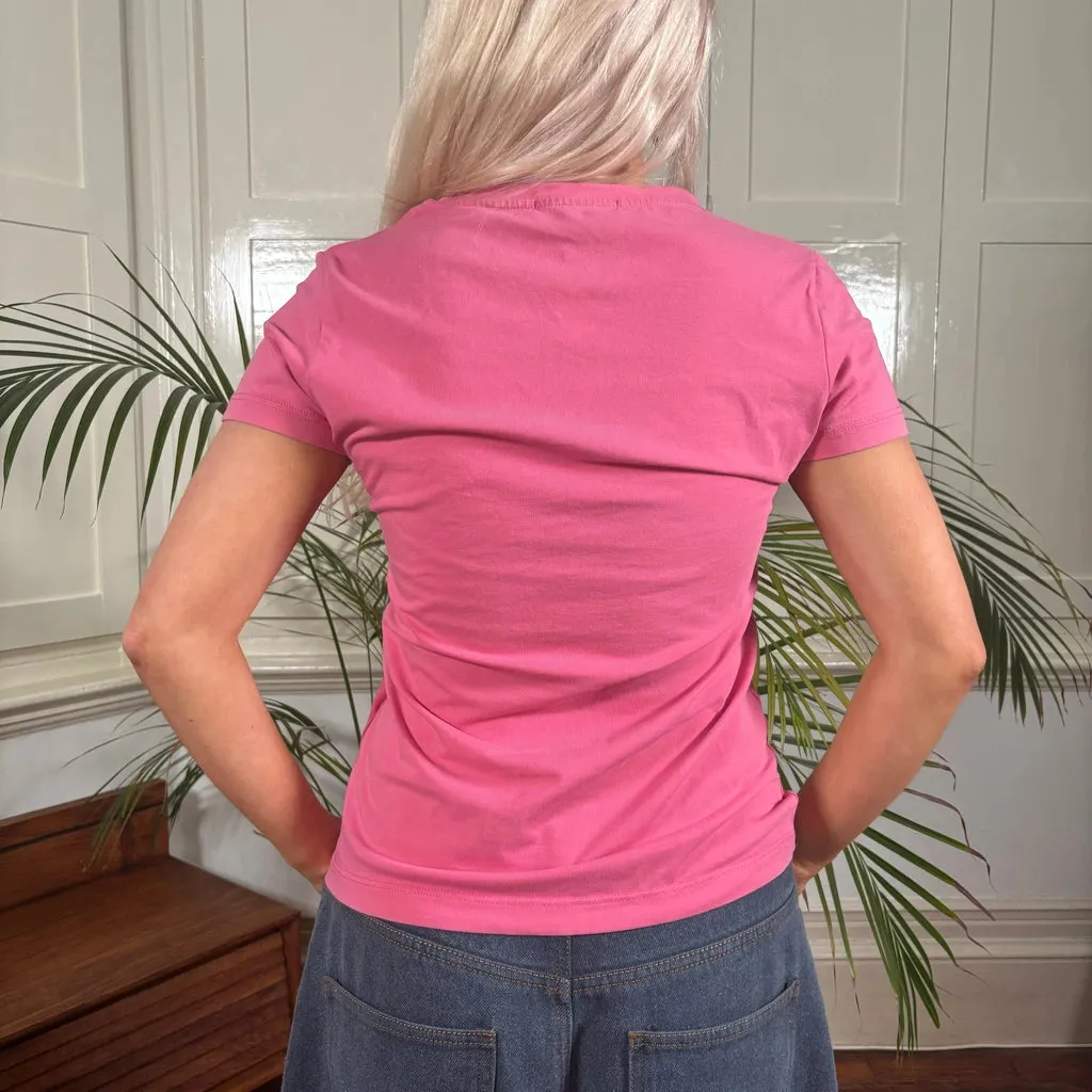Gaudi Jeans Spellout T-Shirt - Small Pink Cotton Blend
