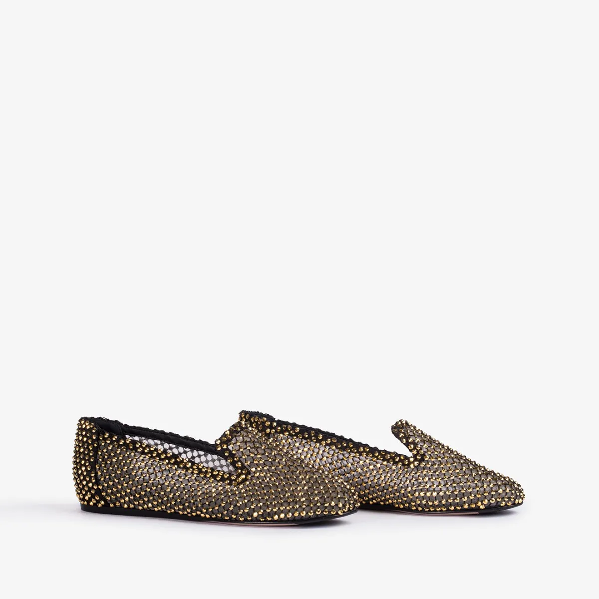 GILDA SLIPPER Black fishnet slipper with gold Crystals