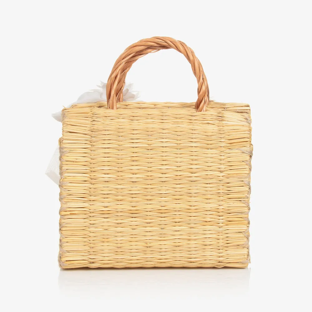 Girls Beige Straw Bag (22cm)