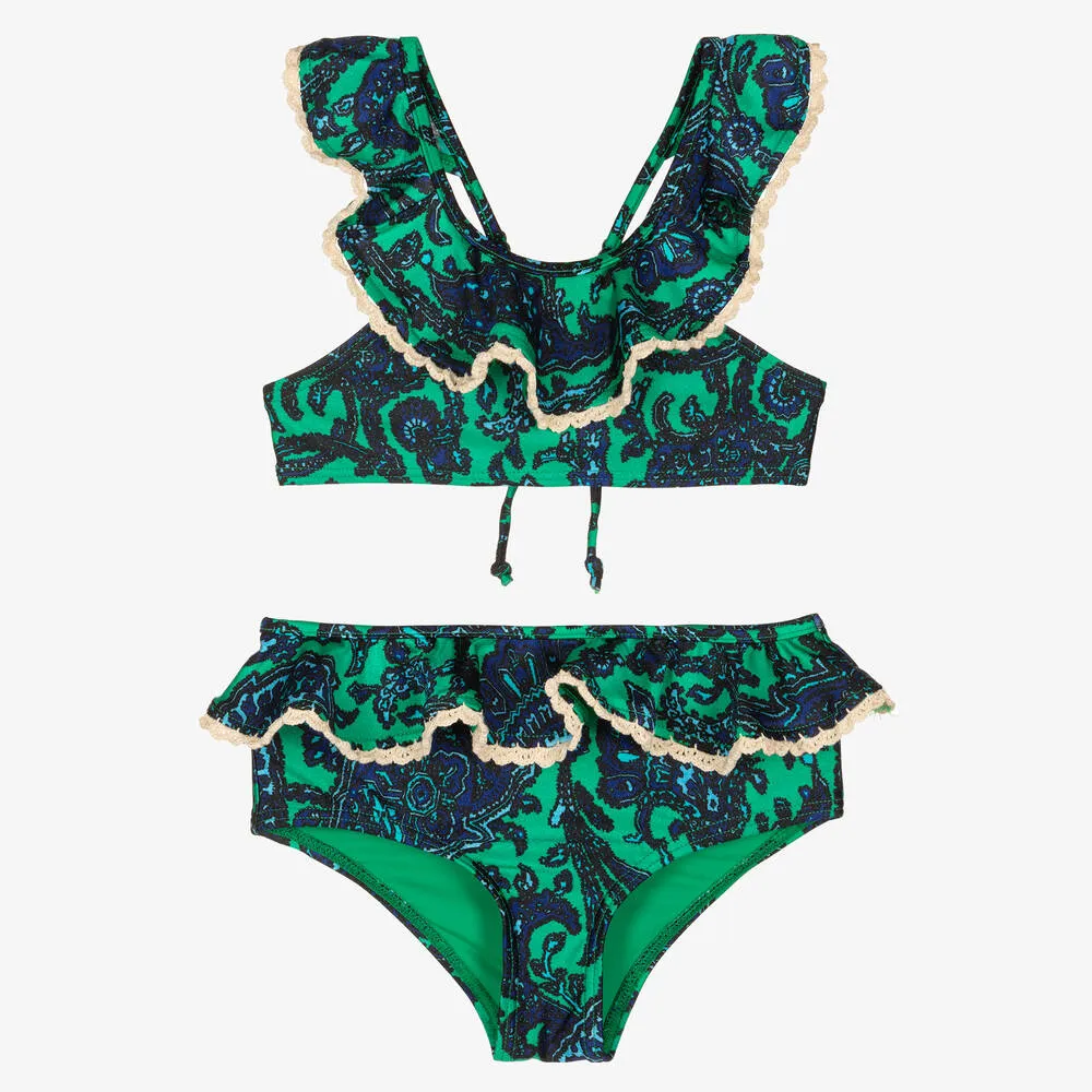 Girls Blue & Green Paisley Bikini