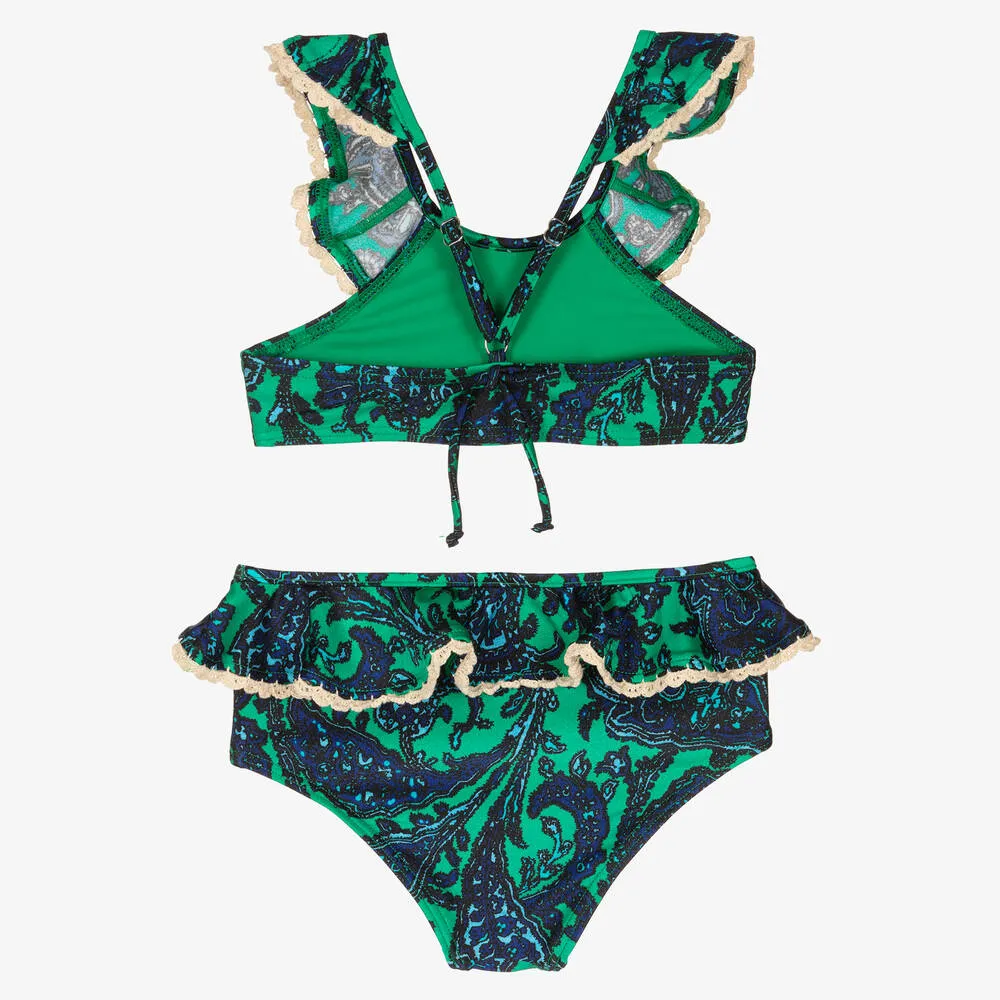 Girls Blue & Green Paisley Bikini