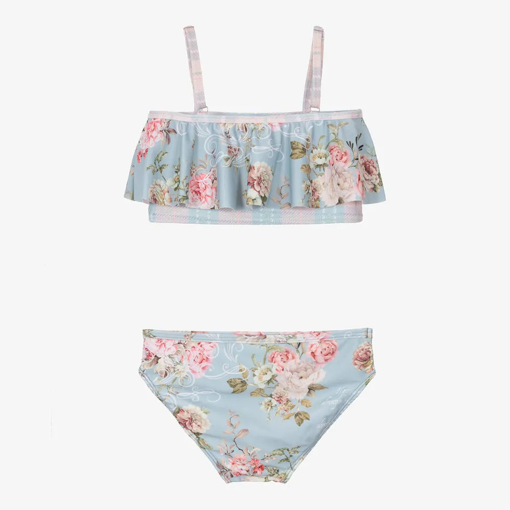 Girls Blue Floral Print Bikini (UPF50+)