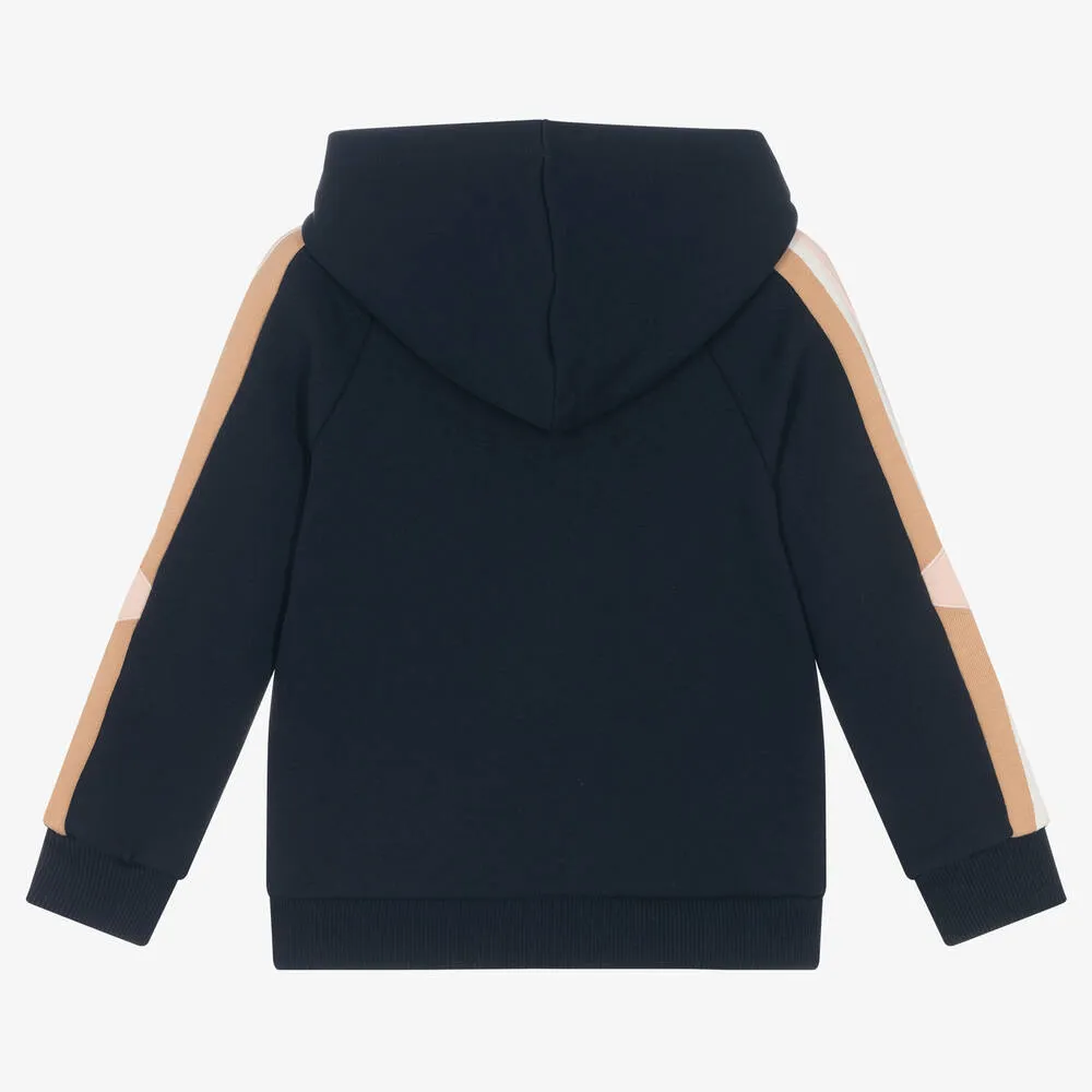 Girls Blue Organic Cotton Hooded Zip-Up Top