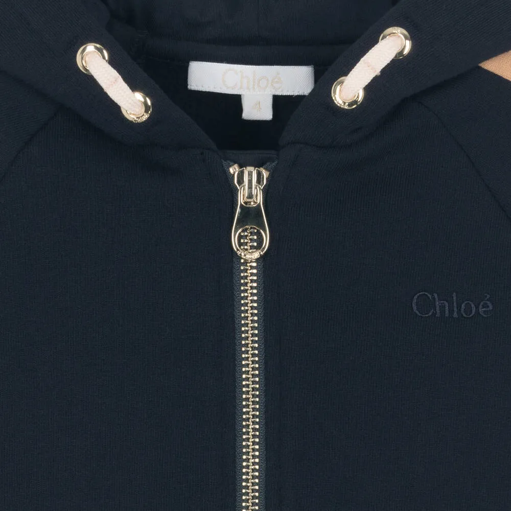 Girls Blue Organic Cotton Hooded Zip-Up Top