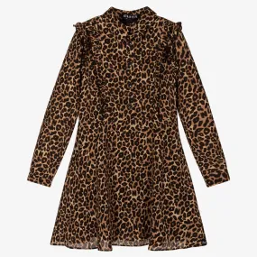 Girls Brown Leopard Dress