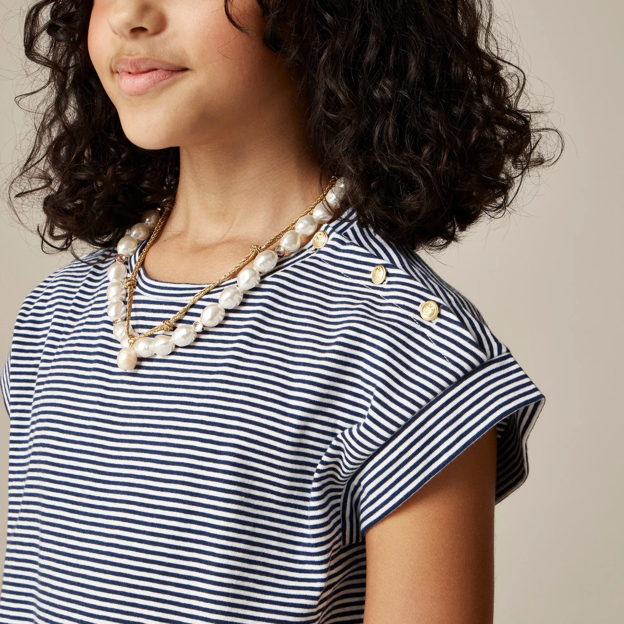 Girls' button-shoulder romper in vintage jersey