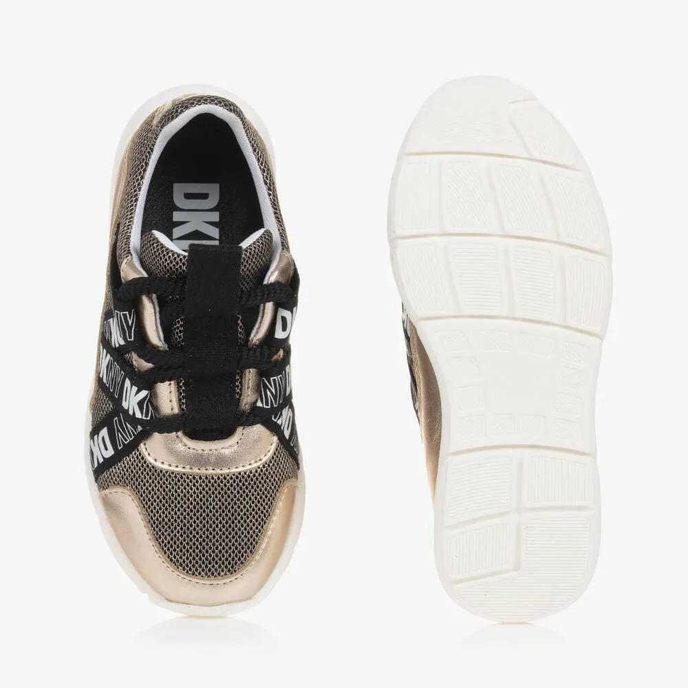 Girls Gold & Black Lace-Up Trainers