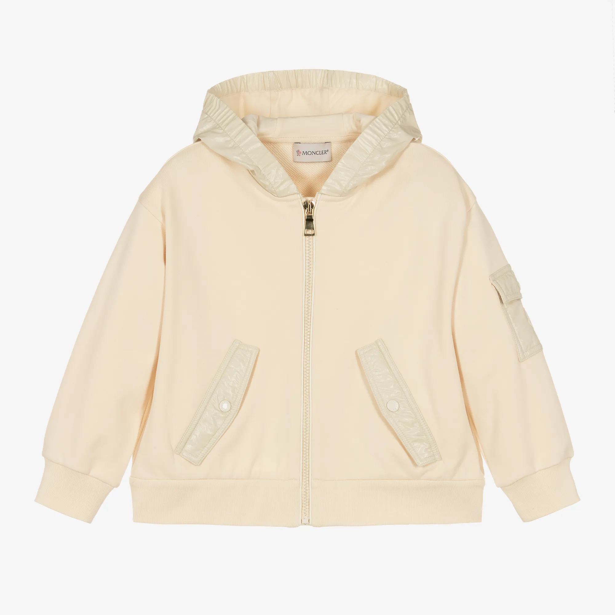 Girls Ivory Cotton Hooded Zip-Up Top