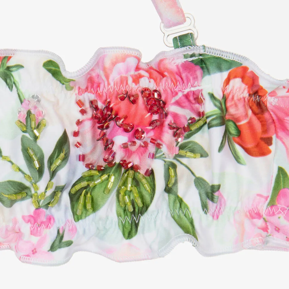 Girls Pink & White Rose Bikini