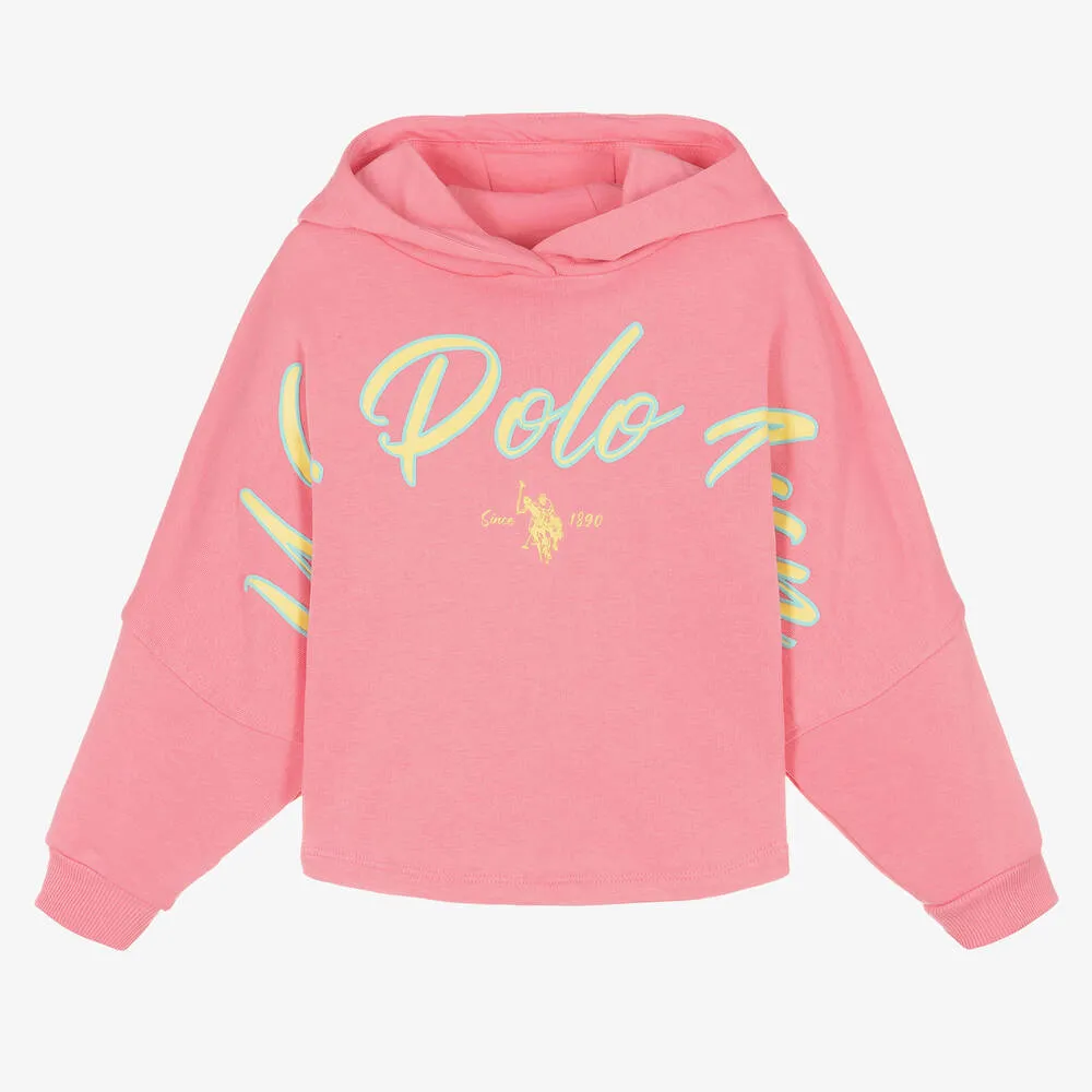 Girls Pink & Yellow Cotton Hooded Top