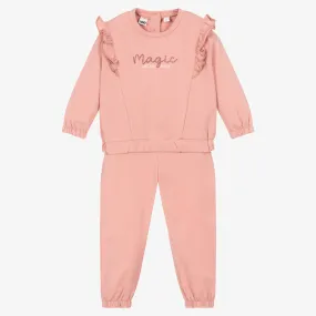 Girls Pink Cotton Tracksuit
