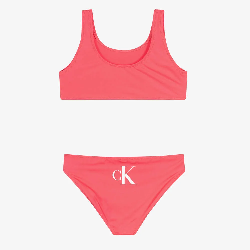 Girls Pink Monogram Logo Bikini