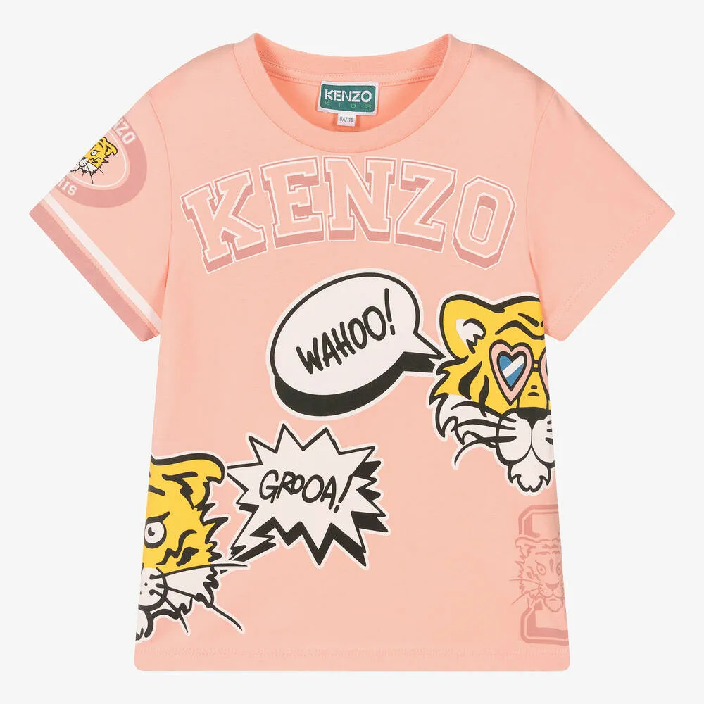 Girls Pink Tiger Cotton T-Shirt