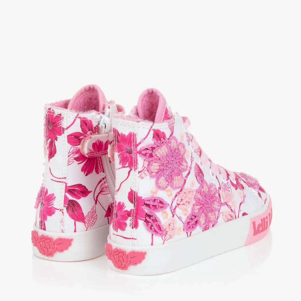 Girls White & Pink High-Top Trainers