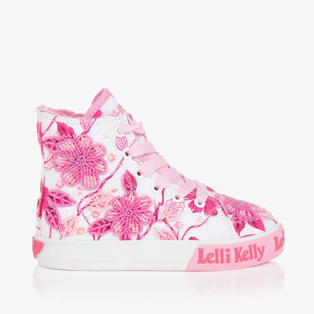 Girls White & Pink High-Top Trainers
