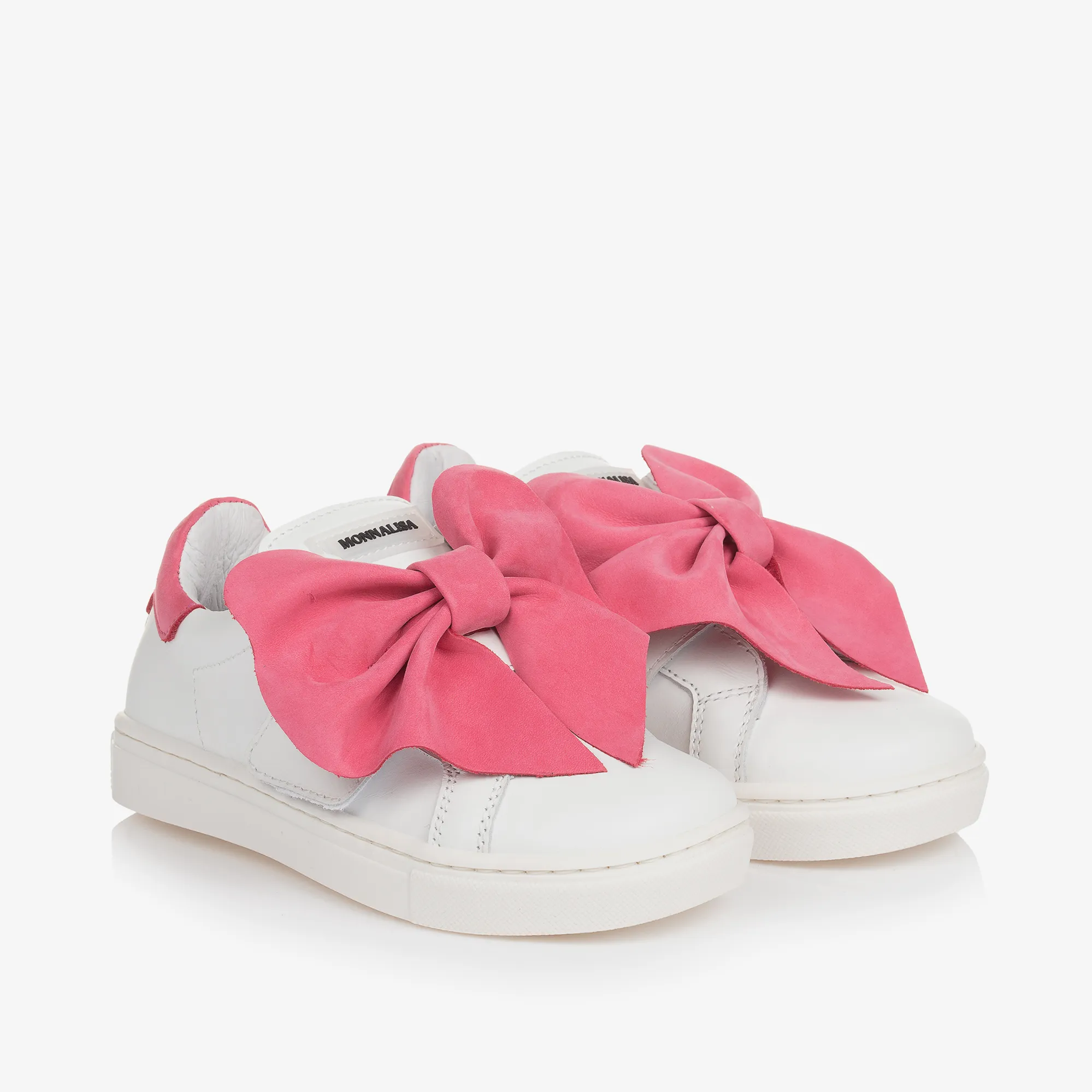 Girls White Leather & Pink Bow Trainers