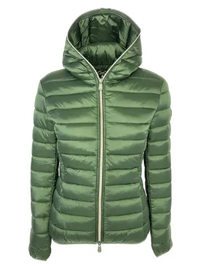GIUBBINO DONNA VERDE CON CAPPUCCIO IN ECO-PIUMA